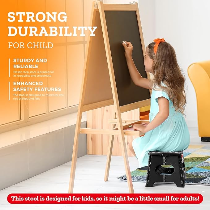 Collapsible Step Stool 7.5 Inch, Small Folding Stool, 176 lbs, Black | Lightweight Foldable Step Stool for Kids and Adults with Handle, for Kitchen, Bathroom, Car, and Compact Home Storage