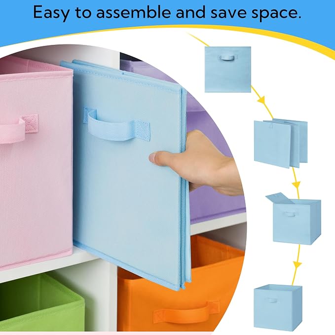 Cupic Cupid 6-Pack 13x13 Storage Cubes, Cube Organizer Bins, Pastel Colors | Foldable, Reinforced Front Handle, Holds Toys, Socks, Clothes, Fits Closet, Shelves, Playroom, Nursery, Cubby