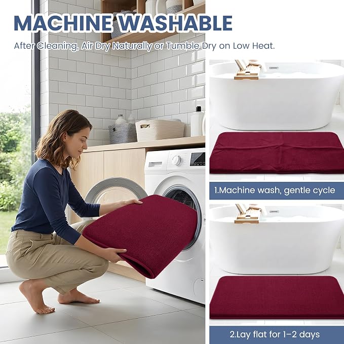 Smiry Memory Foam Bath Mat 59x24, Extra Soft Absorbent Bathroom Rugs | Burgundy Quick Dry, Machine Washable Bath Mats for Bathroom, Shower, Tub and Home Decor Accessories
