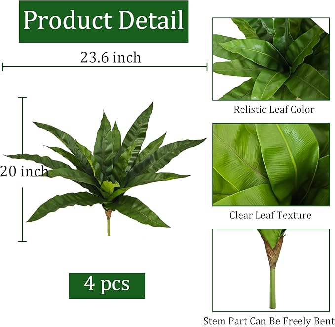 Fake Ferns,Faux Outdoor Plants UV Resistant,3D Real Touch Fake Plants Total 60 Blades,Weatherproof Artificial Plants Outdoor Indoor for Garden Porch Home Office Living Room Decor