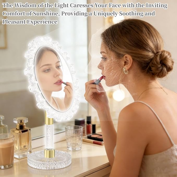 10-Inch Lighted Makeup Mirror, 3 Color Modes, Adjustable | Angle-Adjustable Vanity Mirror with 80 LED Lights; short press to change color temperature, long press for 0-100% dimming