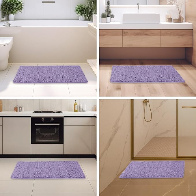 Lavender Bathroom Rugs – Absorbent and Washable Bath Mat, Non-Slip, Thick Soft Chenille Bath Rugs for Bathroom Floor, Shower, Sink - 24" x 36"