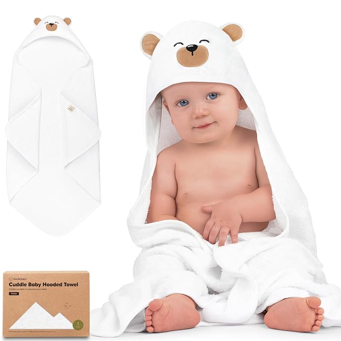 KeaBabies Hooded Baby Towel for Newborn, Baby Bath Towels (Grizzly, 30x30) | Viscose Derived from Bamboo, Large Baby Towels with Hood, Boys, Girls, Toddler, Soft Absorbent Baby Bath Essentials