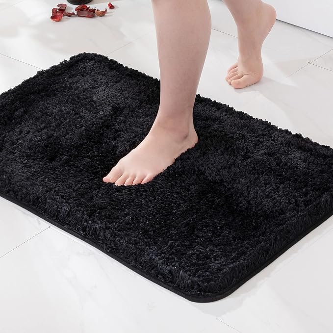MIULEE Black Bathroom Rugs Soft Small Microfiber Bath Mat 16x24 Inch | Absorbent, Non Slip, Quick Dry, Fluffy Bath Rugs for Bathroom Floor Tub Showers, Machine Washable