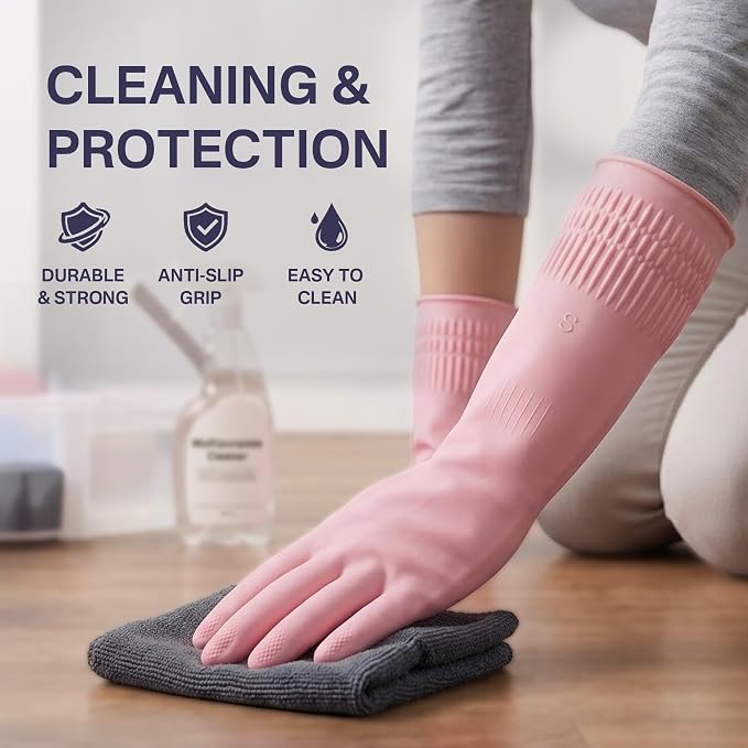 Rubber Dishwashing Gloves, Reusable Cleaning Dish Gloves for Kitchen, Long Cuff for Washing Dishes