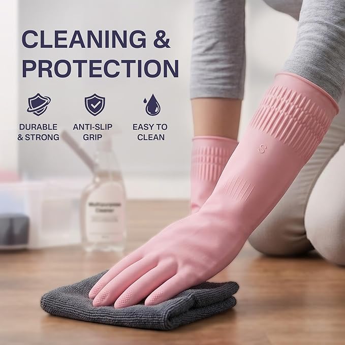Rubber Dishwashing Gloves, Reusable Cleaning Dish Gloves for Kitchen, Long Cuff for Washing Dishes