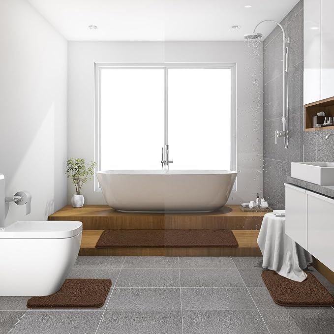 MIULEE Brown Bathroom Runner Rugs Soft Microfiber Bath Mat 24x60 Inch | Absorbent, Non Slip, Quick Dry, Fluffy Bath Rugs for Bathroom Floor Tub Showers, Machine Washable