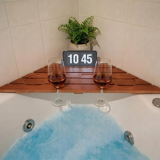 Corner Bathtub Tray Bamboo Non Slip Bathtub Corner Tray Caddy Farmhouse Bamboo Shelf for New Home House Warming Birthday Wedding Gifts for Couple Bridal Shower Gift for Women
