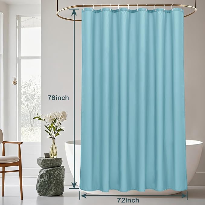 AooHome Extra Long Shower Curtain 72x78 Inch, Fabric Shower Curtain Liner for Hotel with Hooks, Weigthed Hem, Water Repellent, Blue