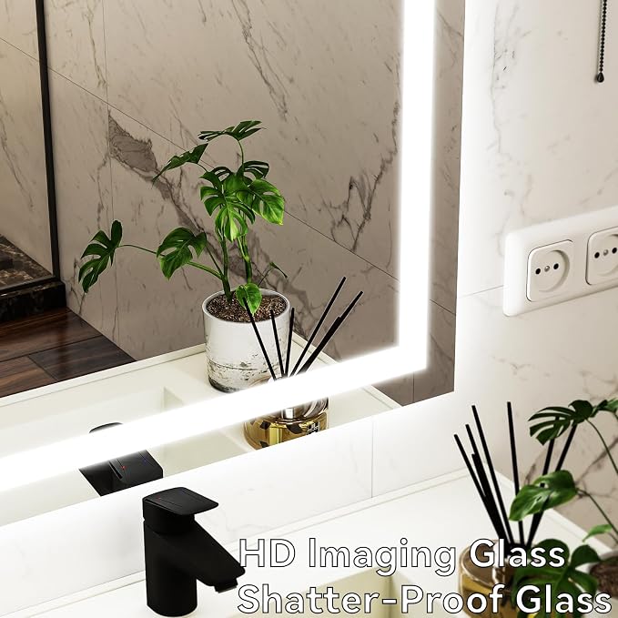 Large Bathroom Mirror with Lights 47 x 47 Inch - 3 Adjustable Lighting Modes Square LED Bathroom Vanity Mirror, Anti-Fog, Memory Function, Tempered Glass, Wall Mounted Horizontally Vertically