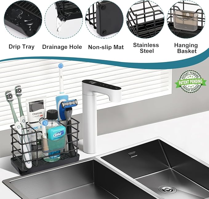 Toothbrush Holders for Bathroom,Black,Stainless Steel,Detachable,Tray,5 Slot