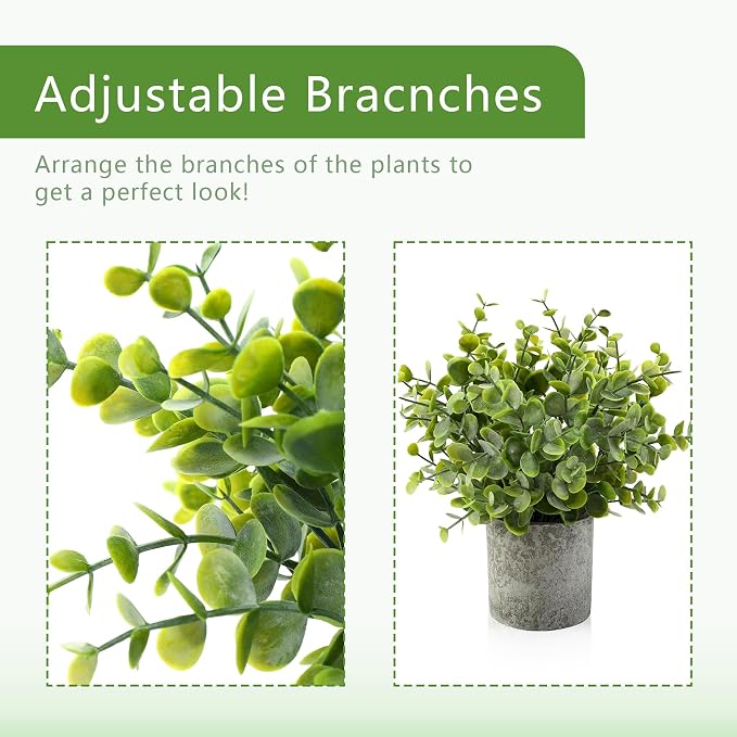 ALAGIRLS 4 Packs Fake Plants Lavender Artificial Plants | Fake Lavender Flowers, Eucalyptus Succulents Plants, Potted Faux Plants for Home Indoor Office Bathroom Living Room Decor