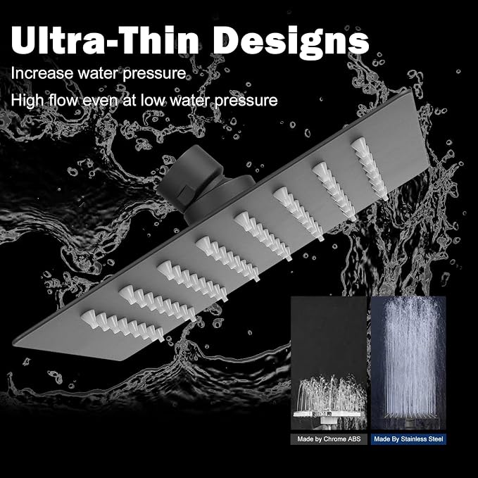 NearMoon Rain Shower Head, High Flow Stainless Steel Square Rainfall Shower, High Pressure Design, Awesome Shower Experience Even At Low Water Flow (6 Inch, Matte Black)