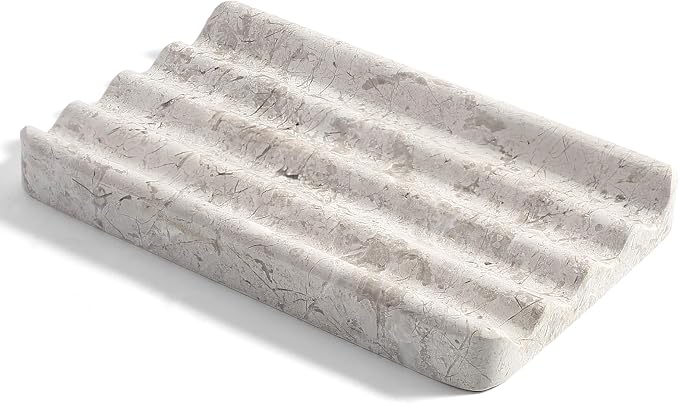 Karibiber Marble Soap Dish, Bar Soap Dish Shower, Grey Bathroom Soap Holder, Stone Sponge Holder for Kitchen Sink