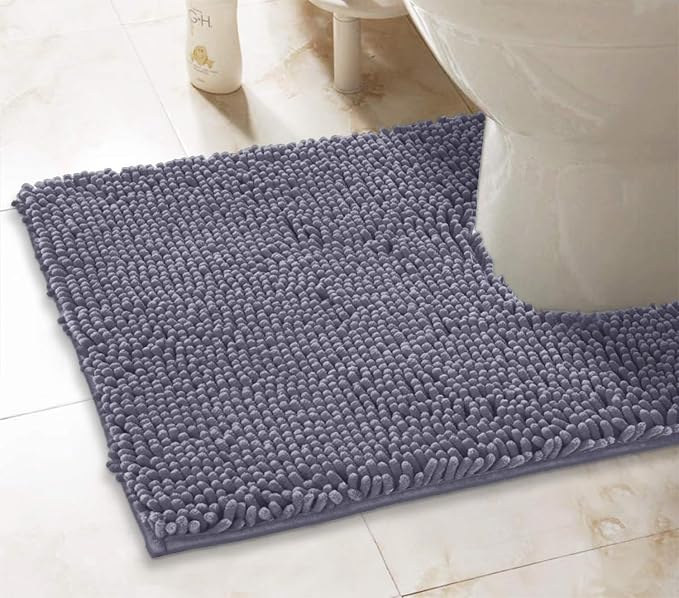 LuxUrux Dark Grey Bath Mat - U-Shaped Contoured Rug for Around Toilet, Super Absorbent Shaggy Bath Rug. Easy Machine Wash & Dry (20" x 23", Dark Gray)