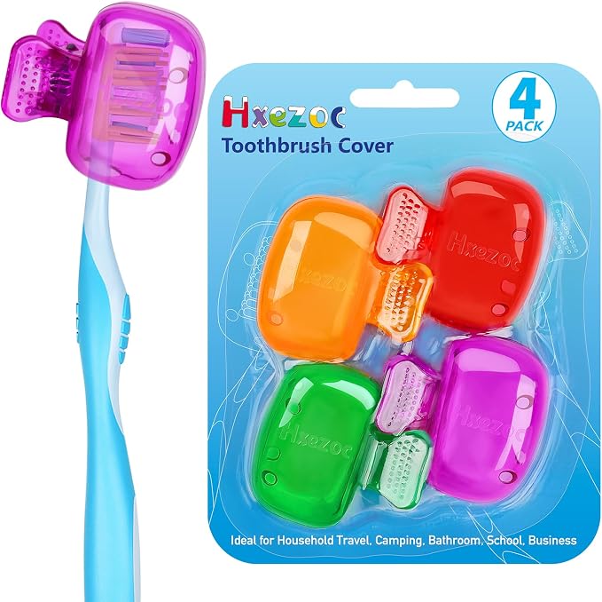Hxezoc 4 Pack Toothbrush Covers Toothbrush Holders Toothbrush Protector Cap Brush Pod Case Protective Portable Plastic Clip for Household Travel, Bathroom, Camping, School, Business