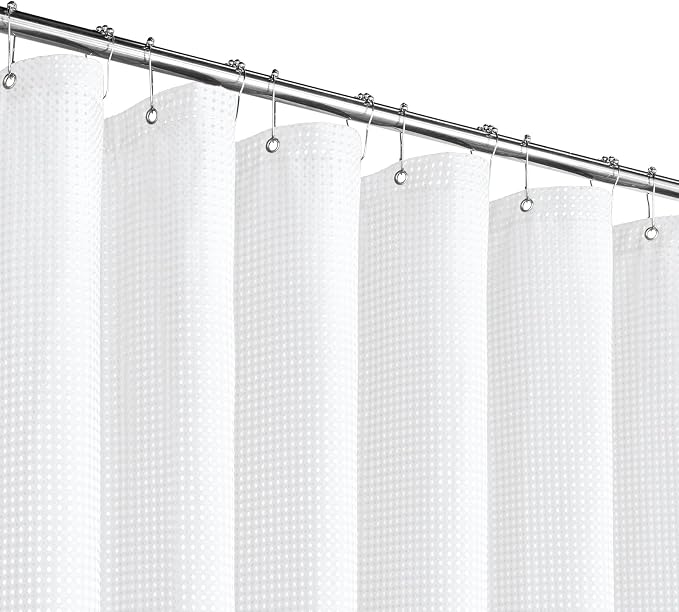 Extra Long 230GSM White Shower Curtain, 72 x 84 | 230GSM Tall Fabric Shower Curtain for Bathroom, Water Repellent, Machine Washable
