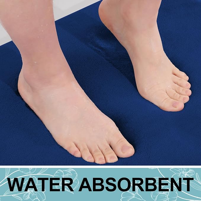 Smiry Memory Foam Bath Mat 34x21, Extra Soft and Absorbent Bathroom Rugs | Navy Blue, Quick Dry Machine Washable Non-Slip Bath Mat for Bathroom Floor, Shower and Tub