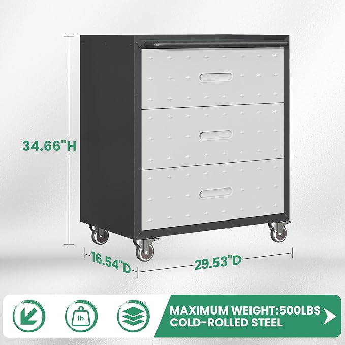 Garage Tool Cabinet Set,Heavy Duty Steel Rolling Tool Chest with Lockable Doors & Adjustable Shelves