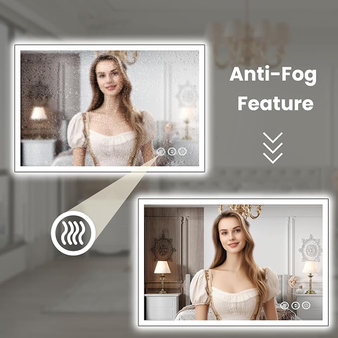 WTTY 40"x32" LED Bathroom Mirror with Black Frame | Aluminum Alloy Framed, Anti-Fog, Dimmable, 3 Color Temperature, Memory Function, Tempered Glass, Lighted Vanity Wall Mirror