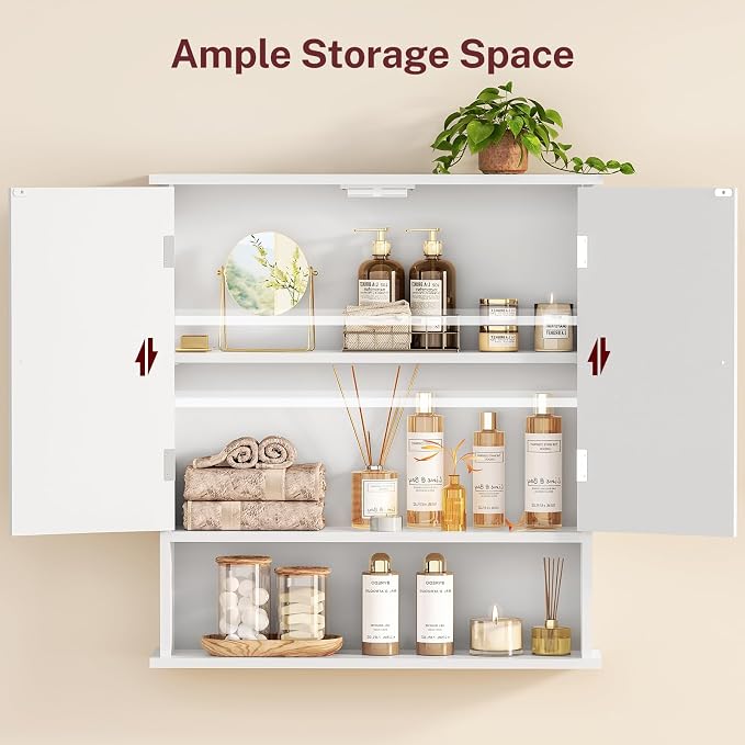 Bathroom Wall Cabinet, Bathroom Cabinet with Barn Doors & Adjustable Shelf, Over The Toilet Storage Cabinet, Medicine Cabinet, White UNGGX001WV1