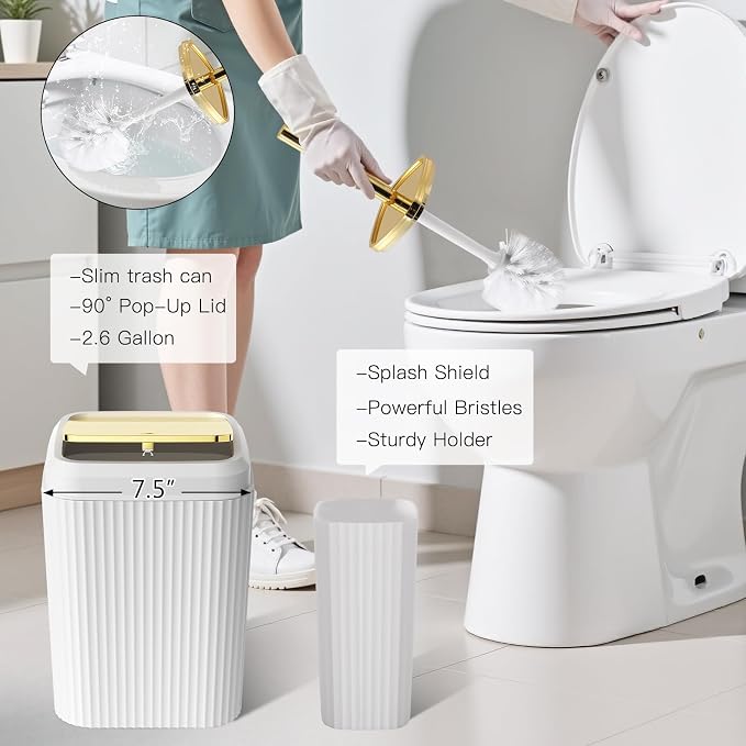 21PCS Bathroom Sets with Shower Curtain and Rugs Bathroom Accessories Set White Bathroom Set Complete with Trash Can, Toilet Brush, Qtip Holder & 3PCS Soap Dispenser