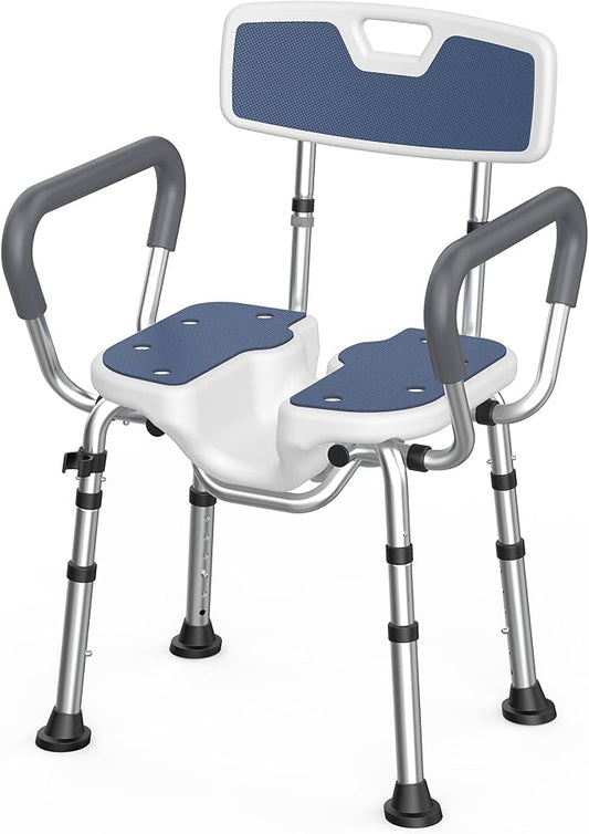 Shower Chair for Inside Shower U-Shape Seat,Shower Chair with Arms and Back | FSA or HSA,Heavy Duty Shower Chair for Elderly and Disabled,Bath Chairs for Seniors,Adjustable Height,Easy Assembly