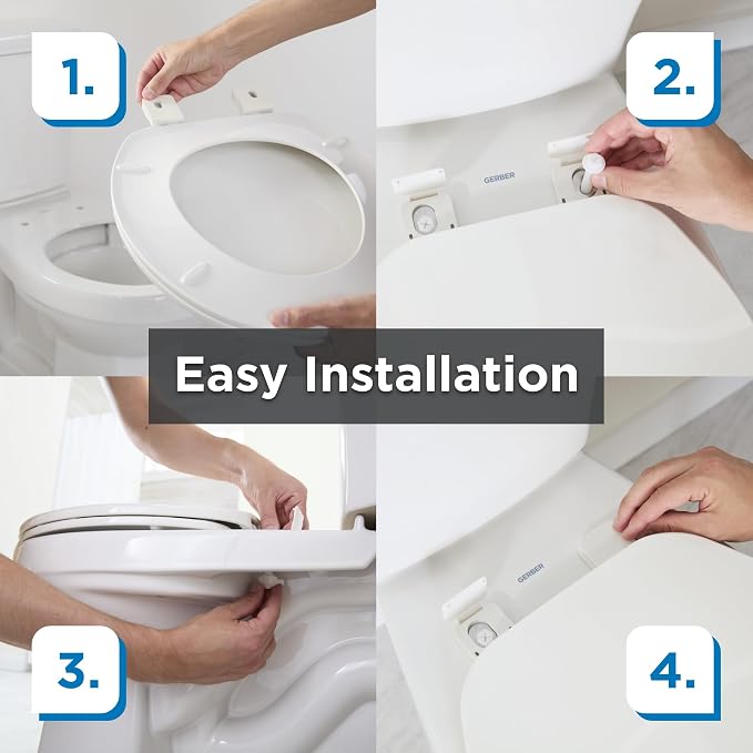 Gerber Round Front Toilet Seat with Cover, Standard Close, Quick & Easy Install, Heavy-Duty Plastic, Durable & Fade-Resistant, White GC55012043