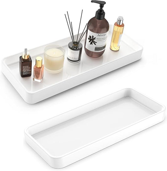 Gurygo 2 Pack 12" Countertop and Vanity Tray - Kitchen Tray for Soap Bottles - Rectangular Vanity Tray for Bathroom - Vanity Trays Kitchen Soap Dispenser Tray,White