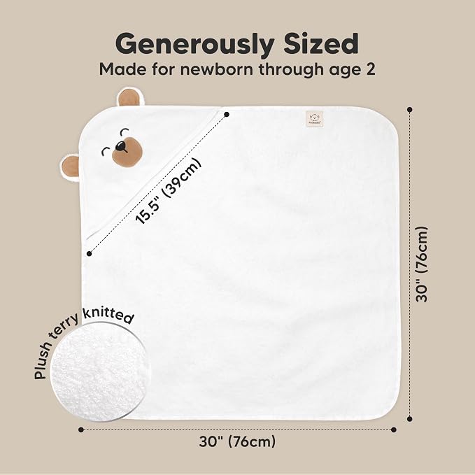 KeaBabies Hooded Baby Towel for Newborn, Baby Bath Towels (Grizzly, 30x30) | Viscose Derived from Bamboo, Large Baby Towels with Hood, Boys, Girls, Toddler, Soft Absorbent Baby Bath Essentials