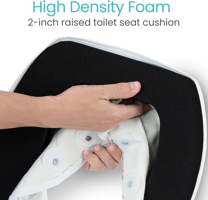 Vive Toilet Seat Riser Cushion for Seniors - Fits All Toilet Seats | Raised Toilet Seat with High-Density Foam for Elongated & Standard - Cushioned & Padded - Elevated Medical Handicap Lifter