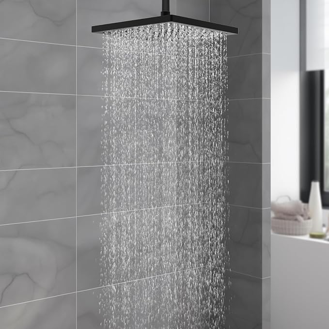 Hibbent cUPC Certified High Pressure 10'' Rain Shower Head, Matte Black | Metal Square Bathroom Waterfall Thickness Shower Heads, High-flow Fixed Rainfall Showerheads, Adjustable Brass Ball Joint