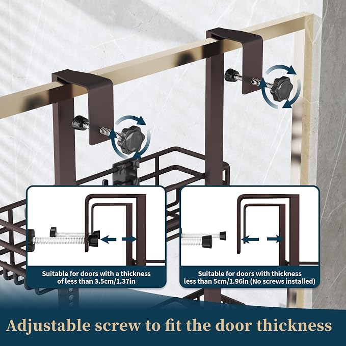 Consumest Over The Door Shower Caddy - 5 Tier Adjustable Shower Organizer Hanging with 2 Toothbrush Holders & 4 Hooks, Rustproof Organizer Shelf, Storage Rack for Bathroom, Bronze