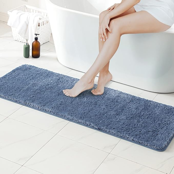 MIULEE Dusty Blue Bathroom Runner Rugs Soft Microfiber Bath Mat 24x60 Inch | Absorbent, Non Slip, Quick Dry, Fluffy Bath Rugs for Bathroom Floor Tub Showers, Machine Washable