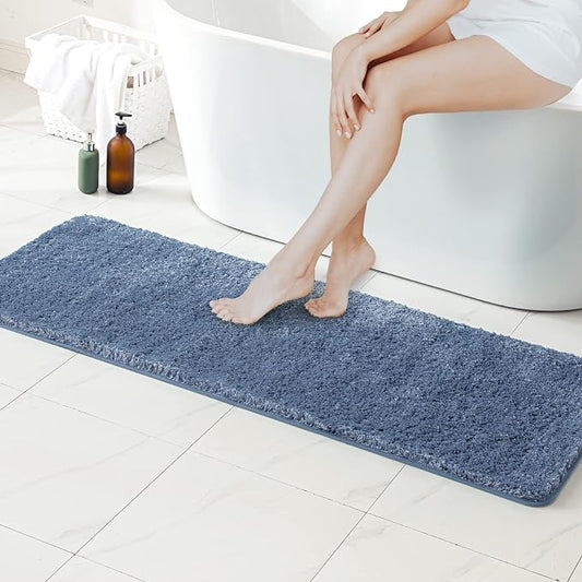 MIULEE Dusty Blue Bathroom Runner Rugs Soft Microfiber Bath Mat 24x60 Inch | Absorbent, Non Slip, Quick Dry, Fluffy Bath Rugs for Bathroom Floor Tub Showers, Machine Washable