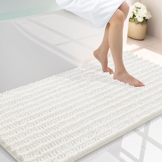 Smiry Bathroom Rugs 44X24, Extra Soft Rubber Backing Chenille Bath Mats | Ivory Machine Washable Non Slip Quick Dry Bath Mats for Bathroom Floor, Tub, Shower, Home Decor Accessories