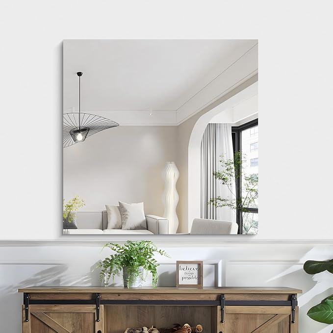 KOCUUY Large Frameless Mirror,36x36 Inch Square Bathroom Vanity Mirror for Over Sink, Upgraded Shatterproof Unframed Design for Bedroom, Living Room, Entryway