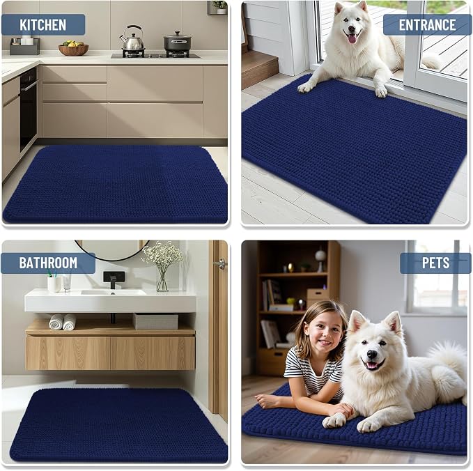 Arotive Chenille Bathroom Rugs 47x24, Soft Absorbent Bath Mat, Navy | Rubber Backing, Machine Washable Dry Bath Mats for Bathroom Floor, Tub and Shower, Home Decor Accessories