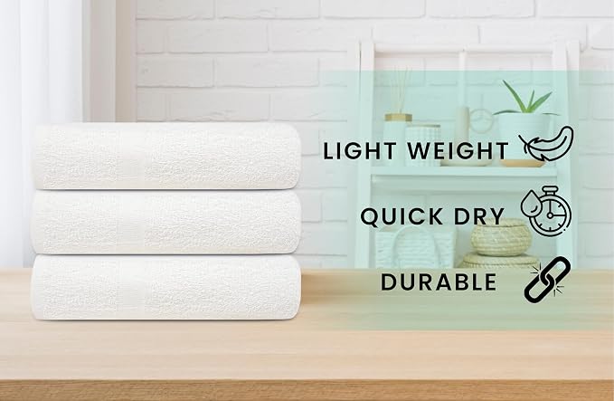ZUPERIA White Bath Towels Bulk 60 Pack (22 x 44 Inches) - 100% Cotton Economy Light Weight Towels for Commercial Use - Quick Dry, Ultra-Soft, and Absorbent Bulk Towels