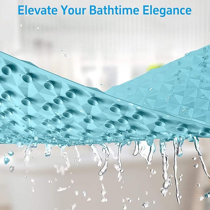 Non Slip Bathtub Mat for Bath Tub Shower - 268 Vacuum Suction Cups | 100% Natural Rubber - Unique Diamond Texture - Soft & Safe for Fatigue Relief - Machine Washable - 17 × 35 Inch