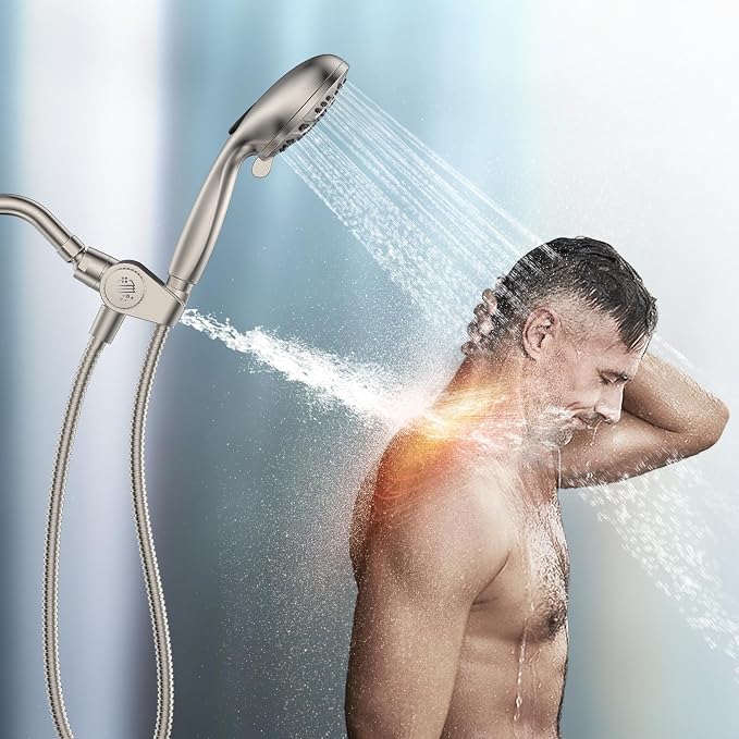 MakeFit Filtered Shower Head with Handheld Combo Brushed Nickel - Dual 2-in-1 Spa System with Massage Shower Head and 10 Modes Hand Held Showerhead, High Pressure, Buit in Power Wash Mode