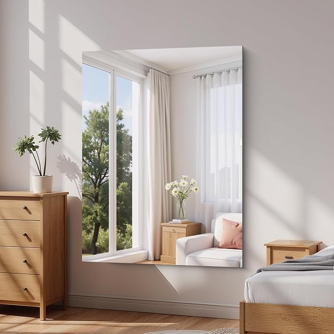 KOCUUY Large Frameless Mirror, 55"x40" Bathroom Mirror for Over Sink, Upgraded Shatterproof, Large Rectangle Unframed Mirror for Wall, Bedroom, Living Room, Entryway, Hang Horizontal/Vertical