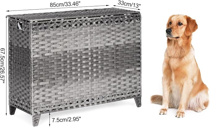 Laundry Hamper with 4 Removable Liner Bags, 176L Laundry Sorter with Lid | Raised Feet; Side Carry Handles; Handwoven PP Rattan; Rust-Resistant Iron Frame; Decorative Woven Design