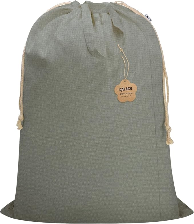 Cotton Canvas Laundry Bag 30"Wx 35"H with Handles Drawstring, CottonGray | Thick Large Heavy Duty Washable Dirty Clothes Sack for Camp, College Dorm, Laundromat, Home Storage, 1Pack