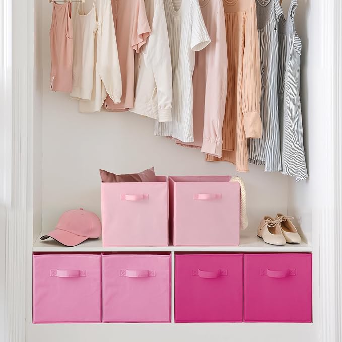 Cupic Cupid 6-Pack 13x13 Cube Storage Organizer, Cube Bins, Pink Gradient | Foldable, Reinforced Handle, Holds Clothes, Toys, Daily Essentials and More, Fits Closet, Shelves, Nursery, Playroom