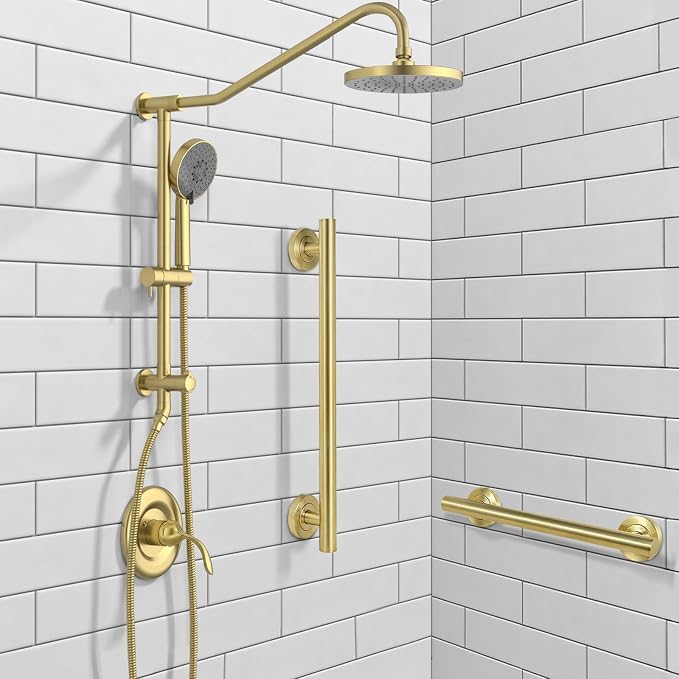 Shower Safety Bar for Seniors Disabled, 1-Pack Shower Grab Bar | Modern Stainless Steel Handicap Grab Bar for Bathtubs and Showers, (Brushed Gold, 1 Pack 18")