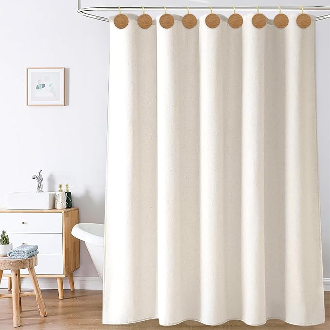 Shower Curtain Hooks, Wood Decorative Shower Curtain Rings, Modern Round Log Shower Curtain Hangers, 12PCS Metal Shower Hooks for Shower Curtain Rod, Bathroom, Bedroom, Living Room (Gold)