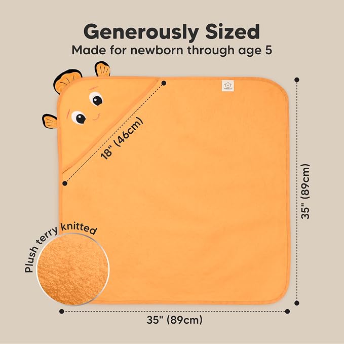 KeaBabies Hooded Baby Towel for Newborn, Baby Bath Towels(Clownfish, 35x35) | Viscose Derived from Bamboo, Large Baby Towels with Hood, Boys, Girls, Toddler, Soft Absorbent Baby Bath Essentials