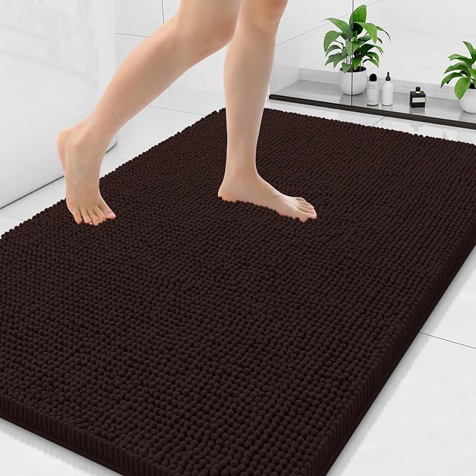 Arotive Bathroom Rugs 47x32, Soft Absorbent Shaggy Chenille Bath Rugs | Brown, Machine Washable Rubber Backing Bath Mats for Bathroom Floor Tub and Shower Home Decor Accessories