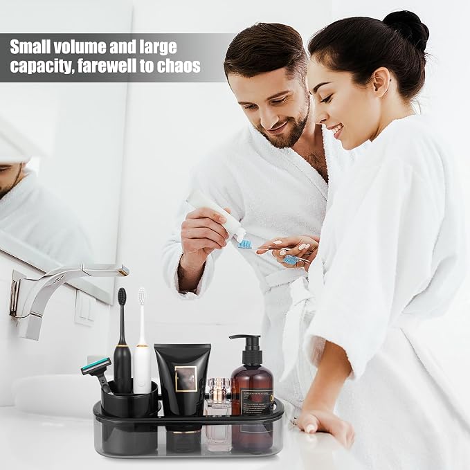 Ayswupt Black Toothbrush Holder for Bathroom,Detactable Bathroom Tray for Men,Electric Tooth Brushing Holder,Bathroom Countertop Organizer,Tooth Brush Toothpaste Caddy Storage,Vanity Sink Accessories
